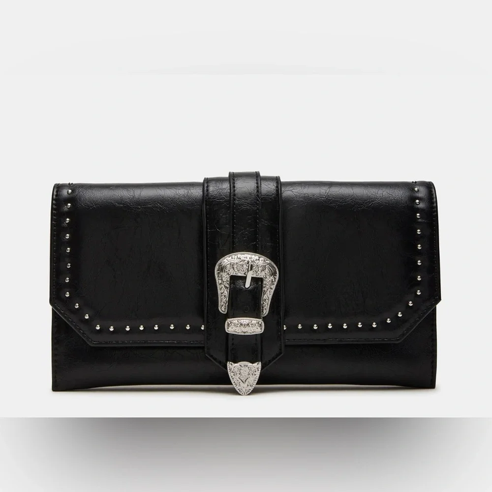 STEVE MADDEN Clutch Crossbody Bag Women's‎  Black Leather
